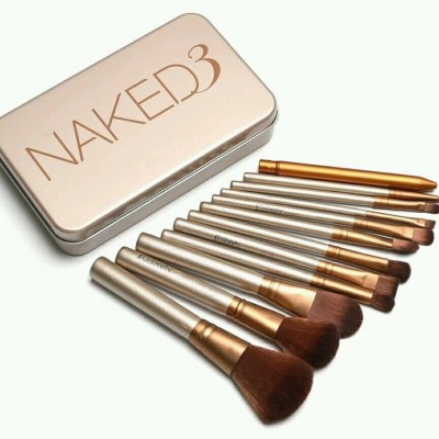 New Cosmetics 12Pcs Nake Brushes Cosmetics tools NK3 Rose Gold Face Makeup Eyeshadow Eyeliner Lip Brush Set Tool With Metal box